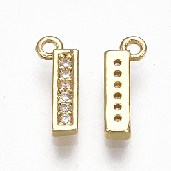Letter I Brass Cubic Zirconia Charms, Letter, Clear, Real 18K Gold Plated, Letter.I, 10x4x1.5mm, Hole: 1mm