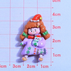 Лиловый Рождественская серия из непрозрачной смолы декодирует кабошоны, Милая девушка, сирень, 40x25 мм