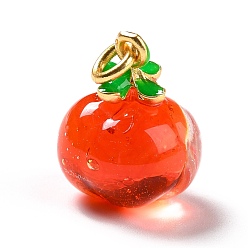 Красный Подвески лэмпворк ручной работы, с латунной фурнитурой , без кадмия и без свинца, матовый золотой цвет, помидор, красные, 15.5x12.5 мм, отверстие : 3 мм