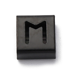 Letter M Ионное покрытие (ip) 304 квадратные подвески-слайдеры из нержавеющей стали, чёрные, Буква М, 9x8x4 мм, отверстие : 3.5x8.5 мм
