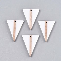 Белый Кулоны из непрозрачной смолы и дерева, треугольные, белые, 36.5~37x27.6x3.4 мм, отверстие : 2 мм