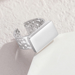 Stainless Steel Color 304 Stainless Steel Cuff Open Rings, Rectangle, Stainless Steel Color, 18mm