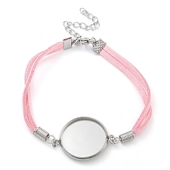Pink Изготовление браслета из искусственной замши с двойным шнуром, с 304 круглым подносом из нержавеющей стали, цвет нержавеющей стали, розовые, 7-1/4 дюйм (18.4 см), лоток : 20 мм