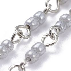 Серый Цельнозерновые бисерные цепочки, с железными ушками, платина, несварные, серые, 39.37 дюйм (1 м), ссылка: 3~4x13.5x0.8~3 mm, 1 м / прядь