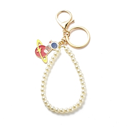 Красный Подвесные брелки космонавта из сплава эмали, брелки с искусственным жемчугом на стеклянной основе, с застежкой для ключей из сплава и железа, красные, 16 см, Кулон : 35x34x1.5 мм