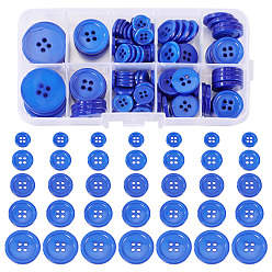 Синий 4 кнопки отверстия смолы, плоско-круглые, синие, 11~25x2~3 мм, отверстие : 1~2 мм, 188 шт / комплект