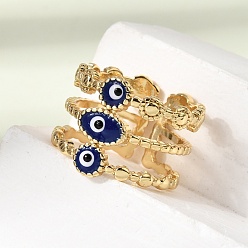 Синий Латунные эмалированные кольца-манжеты с открытым глазом и символом сглаза для женщин, стойки покрытие, долговечный, без свинца и без кадмия, реальный 18 k позолоченный, синие, 15 мм, внутренний диаметр: 17 мм