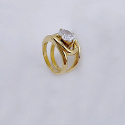 Золотой Кольца для женщин из нержавеющей стали с микропаве из прозрачных кубических цирконий, овальные, золотые, размер США 6 (16.5 мм)