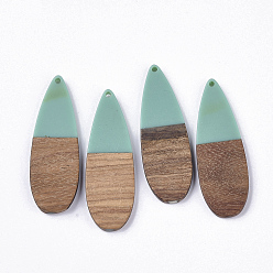 Medium Turquoise Resin & Walnut Wood Big Pendants, Teardrop, Medium Turquoise, 57x19x3~4mm, Hole: 2mm