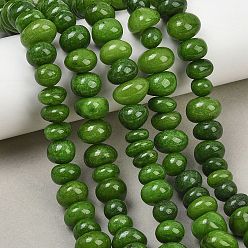 Verdemar Teñidos naturales blancas perlas de jade hebras, pepitas, piedra caída, verde mar, 9~15x9~15x5~9 mm, agujero: 0.8 mm, sobre 49 unidades / cadena, 15.35'' (39 cm)