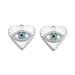 Платина Стойки обшивки сплава эмали подвески, со стразами, без кадмия, без никеля и без свинца, сердце оберегает от сглаза, платина, 20x20x3 мм, отверстие : 1.2 мм