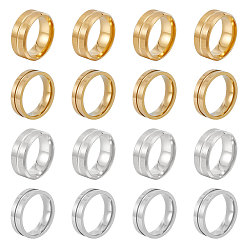 Золотой & Цвет Нержавеющей Стали 16 шт. 4 стили 201 кольцо из нержавеющей стали с рифленой линией для женщин, золотые и нержавеющая сталь цвет, размер США 6 1/2 (16.9 мм), 4 шт / стиль
