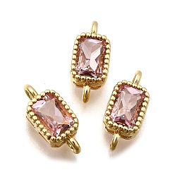 Бледно-Розовый Настоящие 18 k позолоченные латунные соединители с микропаве из кубического циркония, долговечный, прямоугольные, розовый жемчуг, 11.9x5.2x3.5 мм, отверстие : 1.2 мм