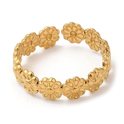 Plaqué 14K Or Véritable 304 anneaux de manchette ouverts fleur en acier inoxydable, réel 14 k plaqué or, taille us 7 1/4 (17.5 mm)