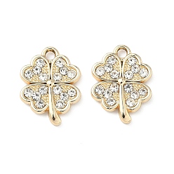 Золотой Подвески из сплава и страза, клевер амулеты, uv покрытие, золотые, 18x14x2 мм, отверстие : 1.8 мм