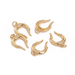 Золотой Латунные микропаве прозрачные подвески с фианитом, с прыжковых колец, Форма волка, золотые, 20.5x14x3 мм, отверстие : 3.5 мм