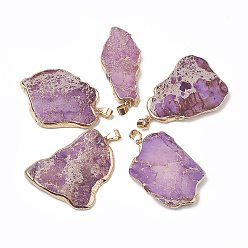 Фиолетовый Натуральный регалит / имперская яшма / морские отложения яшмовые подвески, с золотыми тонами железных медных находок, окрашенные, самородки, фиолетовые, 35~50x20~40x5~6 мм, отверстие : 4x6 мм