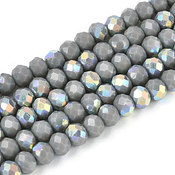Серый Нити из непрозрачных стеклянных бусин-ронделей с цветным покрытием ab, граненые, серые, 4.5x3.5 мм, отверстие : 0.7~1 мм, около 108~116 шт / нитка, 14.76~16.73'' (37.5~42.5 см)