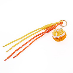 Оранжевый Брелки-подвески из полиэстера, с кольцами для ключей из сплава, золотой свет, оранжевые, 230~260 мм