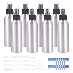 Серебро Контейнеры для косметики diy, с алюминиевым переносным распылителем, этикетке Пастер, пластиковая воронка, воронка и распылительная головка, серебряные, 170x44.5 мм, 8 шт / комплект