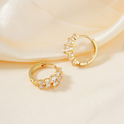 Золотой Латунные плоские круглые серьги-кольца с прозрачным кубическим цирконием, золотые, 16x7 мм