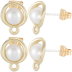 Золотой 20 шт. Детали серьги-гвоздики из сплава, с булавкой из стерлингового серебра и жемчугом, имитирующим абс-пластик, с петлей, твист, золотые, 925 мм, отверстие : 11.5x9 мм, штифты : 1.5 мм