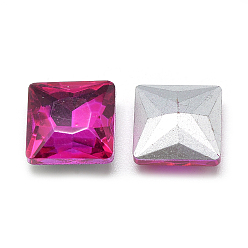 Camellia Pointed Back Glass Rhinestone Cabochons, Back Plated, Faceted, Square, Camellia, 8x8x3.5mm