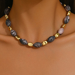 Серый Овальные бусины из сплава и пластика, золотые, серые, 17.52 дюйм (44.5 см)