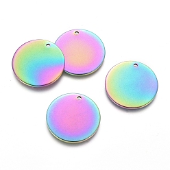 Rainbow Color Ионное покрытие (ip) 304 подвески из нержавеющей стали, пустая бирка для штамповки с зеркальной полировкой, плоско-круглые, Радуга цветов, 20x1 мм, отверстие : 1.4 мм