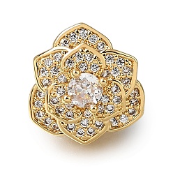 Chapado en Oro Real 18K Latón micro pavimenta claro cubic zirconia deslizamiento encantos, flor, sin níquel, real 18 k chapado en oro, 14x13.5x10 mm, agujero: 1 mm