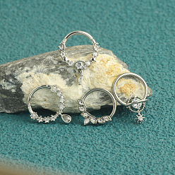 Нержавеющая Сталь Цвет 4 шт. 4 стили 316l хирургические кольца для носа из нержавеющей стали с прозрачным кубическим цирконием, планета слезинка цветок, цвет нержавеющей стали, внутренний диаметр: 10 мм, штифты : 1.2 мм, 1 шт / стиль