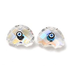 Black Transparent Glass Pendants, with Enamel, Faceted, Half Round with Evil Eye Pattern, Black, 21x29x14.5mm, Hole: 1.6mm