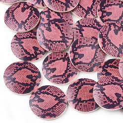 Indian Red Printed Wooden Pendants, Back Random Color, Flat Round, Indian Red, 30x5mm, Hole: 1mm