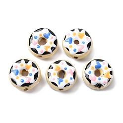 Разноцветный Фарфоровые эмалевые бусины ручной работы, пончик, яркие глазированный фарфор, красочный, 14~16x7 мм, отверстие : 1.5 мм