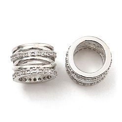 Платина Стойки обшивки латунь микро проложить кубического циркония бусы, бусины с большим отверстием, без свинца и без кадмия, Полая колонна, платина, 10x7 мм, отверстие : 7 мм