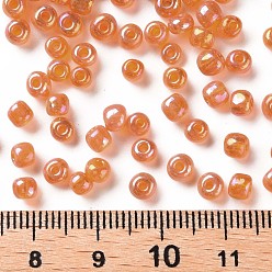 Gold Round Glass Seed Beads, Transparent Colours Rainbow, Round, Gold, 4mm