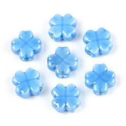 Темно-Голубой Фарфоровые бусины ручной работы, Четыре листа клевера, яркие глазированный фарфор, глубокое синее небо, 11.5~12x11.5~12x5.5~6 мм, отверстие : 1.8~2 мм