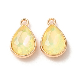 Yellow Alloy Glass Pendants, Teardrop Charms, Golden, Faceted, Yellow, 19.5x12.5x5.5mm, Hole: 2mm