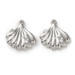 Нержавеющая Сталь Цвет 304 подвески из нержавеющей стали, формы раковины, с абс пластмассовой имитационной жемчужиной, цвет нержавеющей стали, 20x19x4.5 мм, отверстие : 1 мм