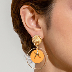 Сэнди Коричневый Серьги-гвоздики с эмалевым сплавом в виде морской звезды, с акриловой, золотые, песчаный коричневый, 55x35 мм