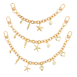 Золотой 3шт алюминиевые кабельные цепи сумки удлинители цепи, с поворотными застежками сплава, золотые, 205~305 мм, 3 шт / комплект