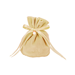 PeachPuff Velvet Jewelry Bags with Drawstring & Plastic Imitation Pearl, Velvet Cloth Gift Pouches, PeachPuff, 13.2x14x0.4cm