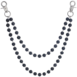 Jet 1Pc Polymer Clay Rhinestone Round Beaded Pants Chains, with Zinc Alloy Clasps, Platinum, Jet, 375mm
