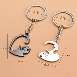 Gunmetal & Platinum Alloy Couples Keychain, Cat, Gunmetal & Platinum, Pendant: 3.1x2.5~2.7cm