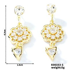 Золотой Милые серьги-гвоздики с полыми цветками и стразами, золотые, 43x15 мм