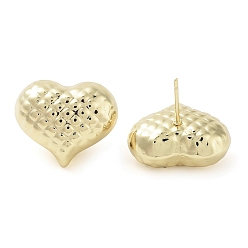 Golden Brass Studs Earrings, Long-Lasting Plated, Lead Free & Cadmium Free, Heart, Golden, 17x20mm