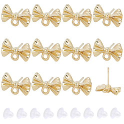 Золотой Серьги-гвоздики из сплава с бантом, с 304 штифтом из нержавеющей стали и пластиковыми ушными гайками, золотые, 8.5x12.5 мм, отверстие : 1.8 мм, штифты : 0.7 мм