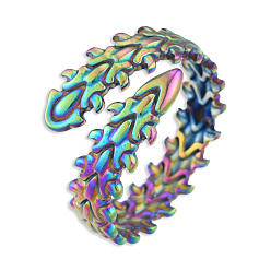 Rainbow Color Ion Plating(IP) 201 Stainless Steel Leaf Wrap Open Cuff Ring for Women, Rainbow Color, US Size 9 1/4(19.1mm)