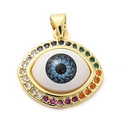 Evil Eye Настоящие 18 к позолоченные латунные подвески, со стеклом и акрилом, злые глаза, 19x19x6.5 мм, отверстие : 5x3.5 мм