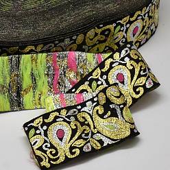Black Polyester Ribbons, with Flower Pattern, Jacquard Ribbon, Black, 1-7/8 inch(47mm), 33yards/roll(30.1752m/roll)